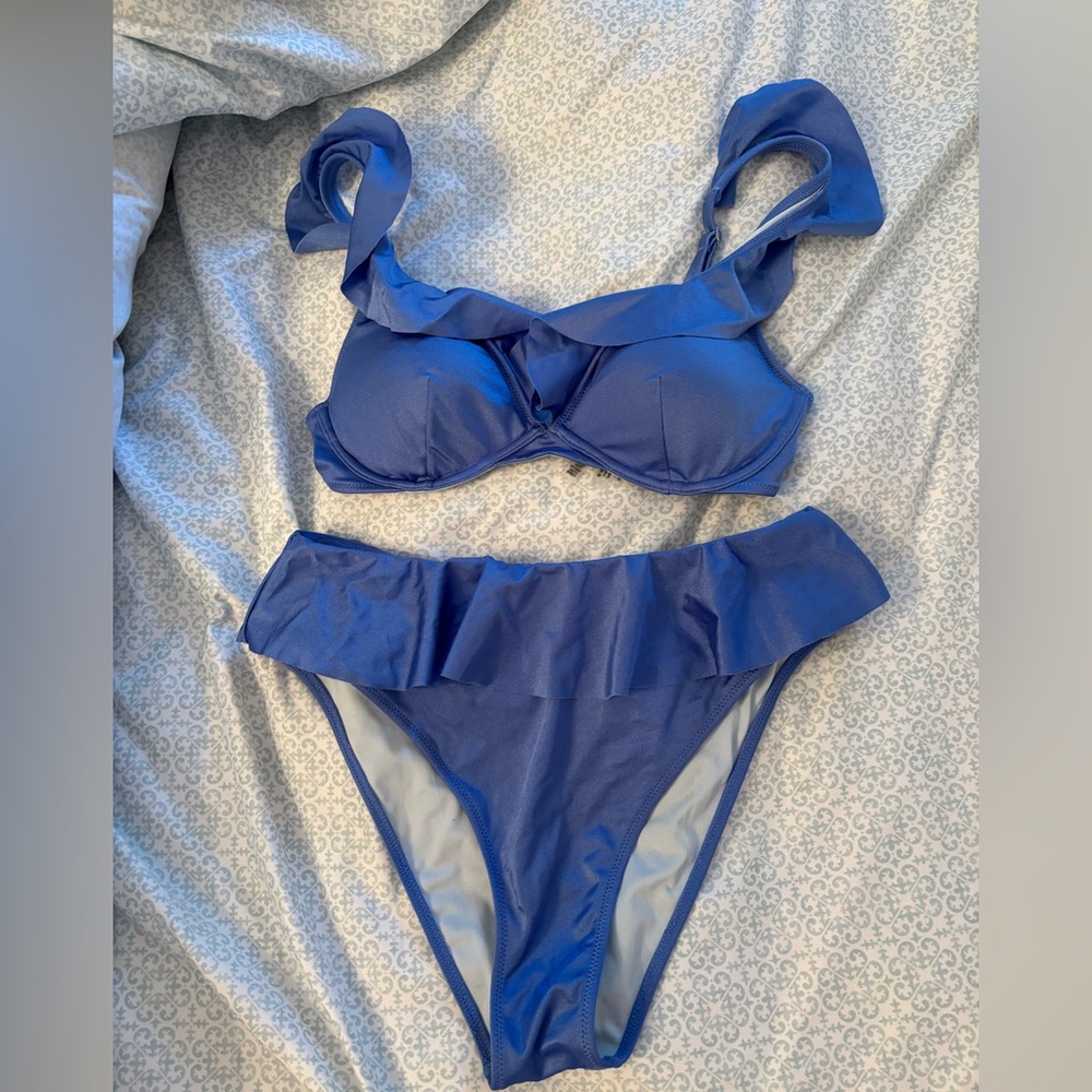 Victoria's Secret Blue Bikini Set with Ruffle Trim
